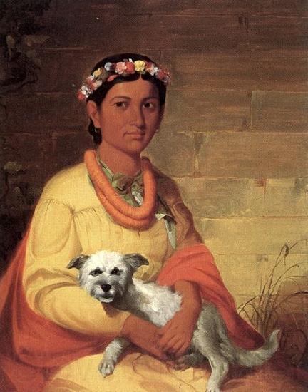 John Mix Stanley Hawaiian Girl with Dog Norge oil painting art